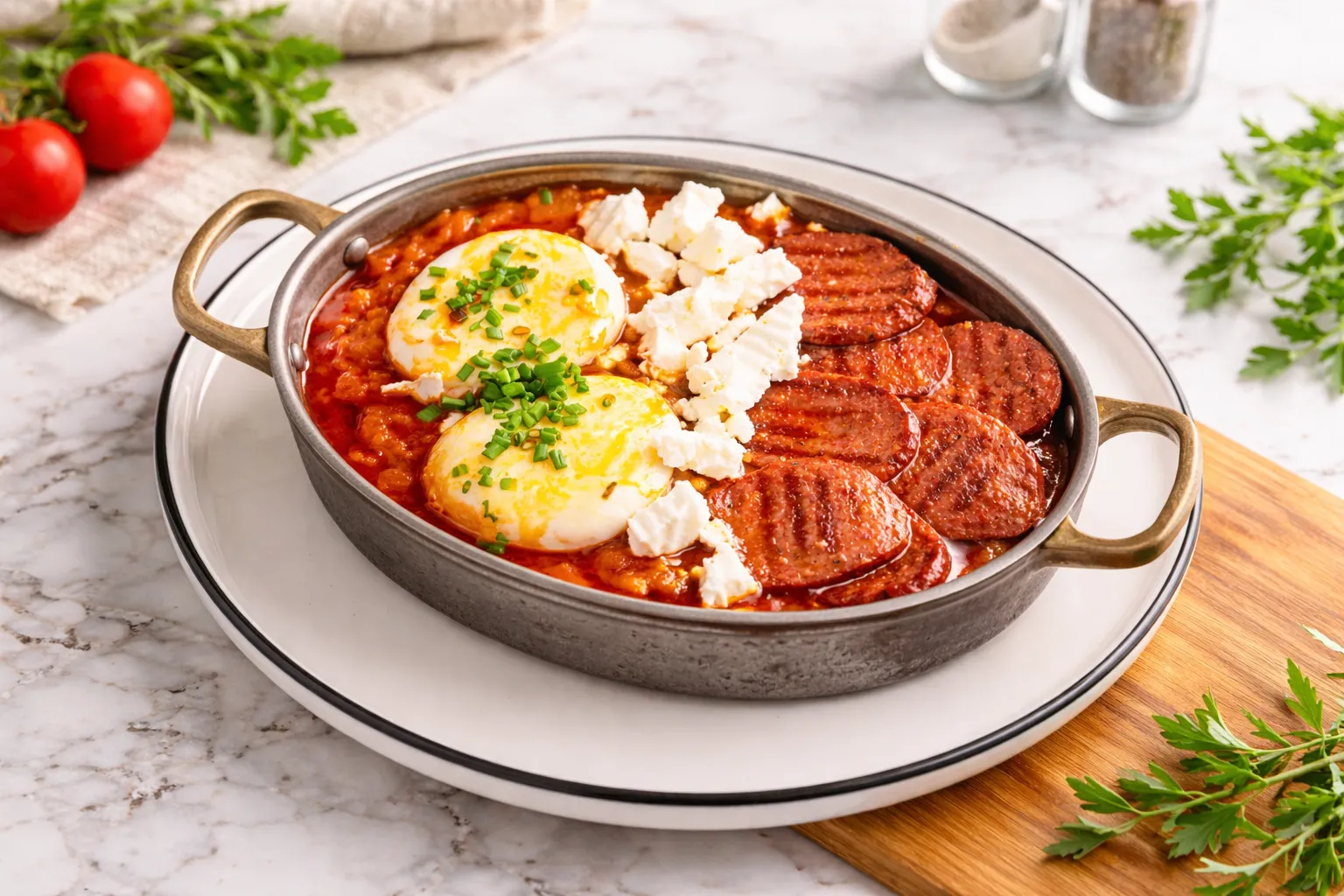 DOMATES SOSLU SUCUKLU POŞE YUMURTA